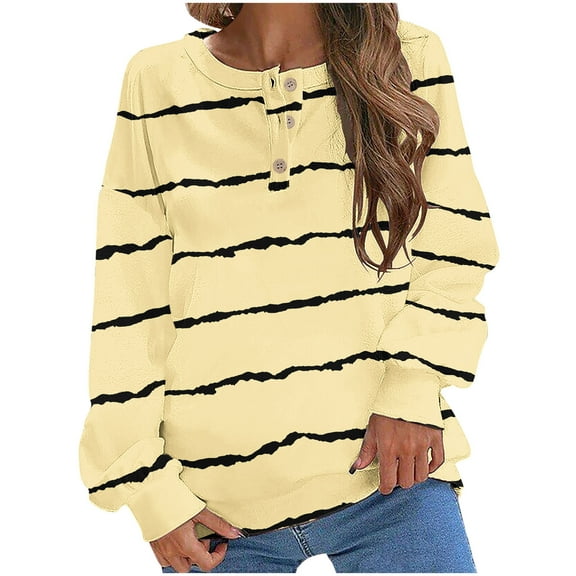Annhoo Womens Striped Oversized Sweatshirt Button Front Long Sleeve Tops Ladies Fall Casual Comfy Pullovers