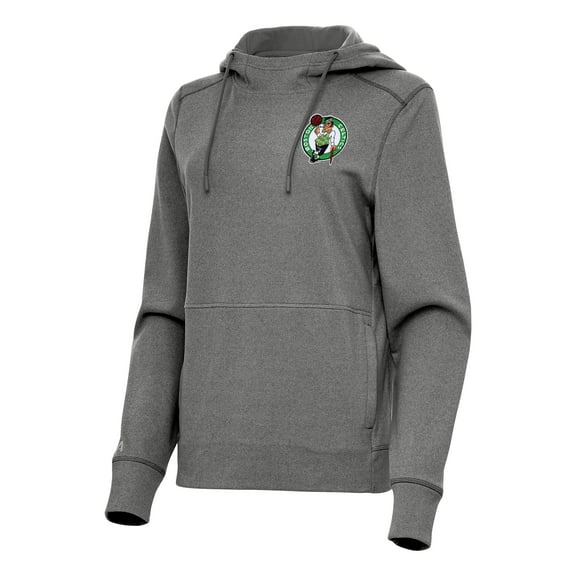 Women's Antigua Heather Charcoal Boston Celtics Justice Pullover Hoodie