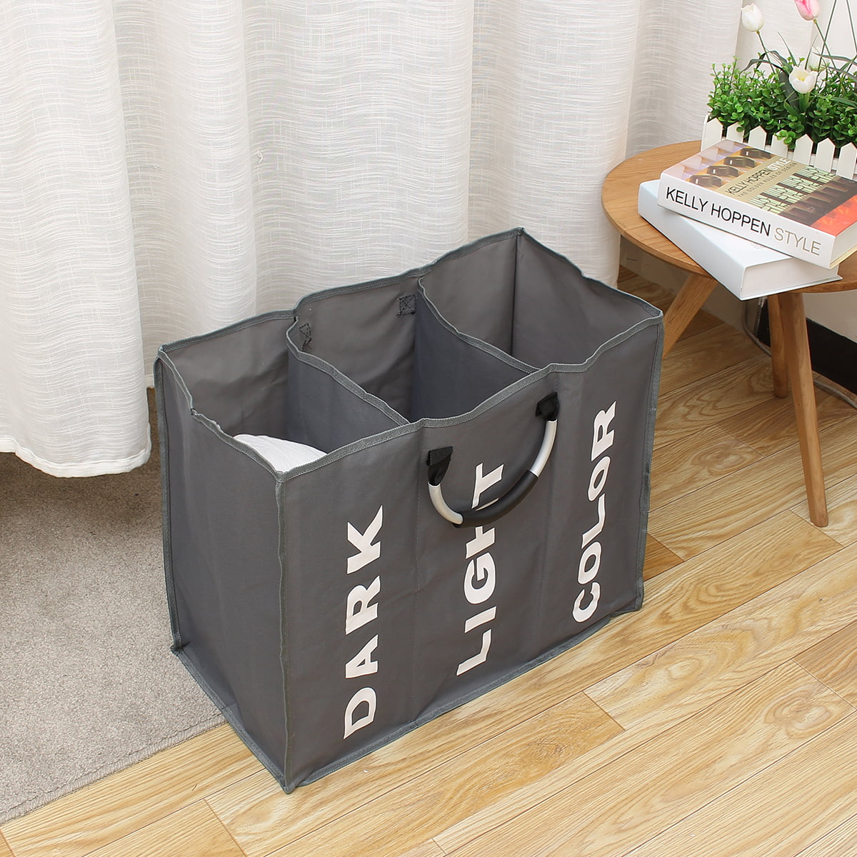 3-Section Large Foldable Oxford Laundry Basket Bag Dirty Clothes ...