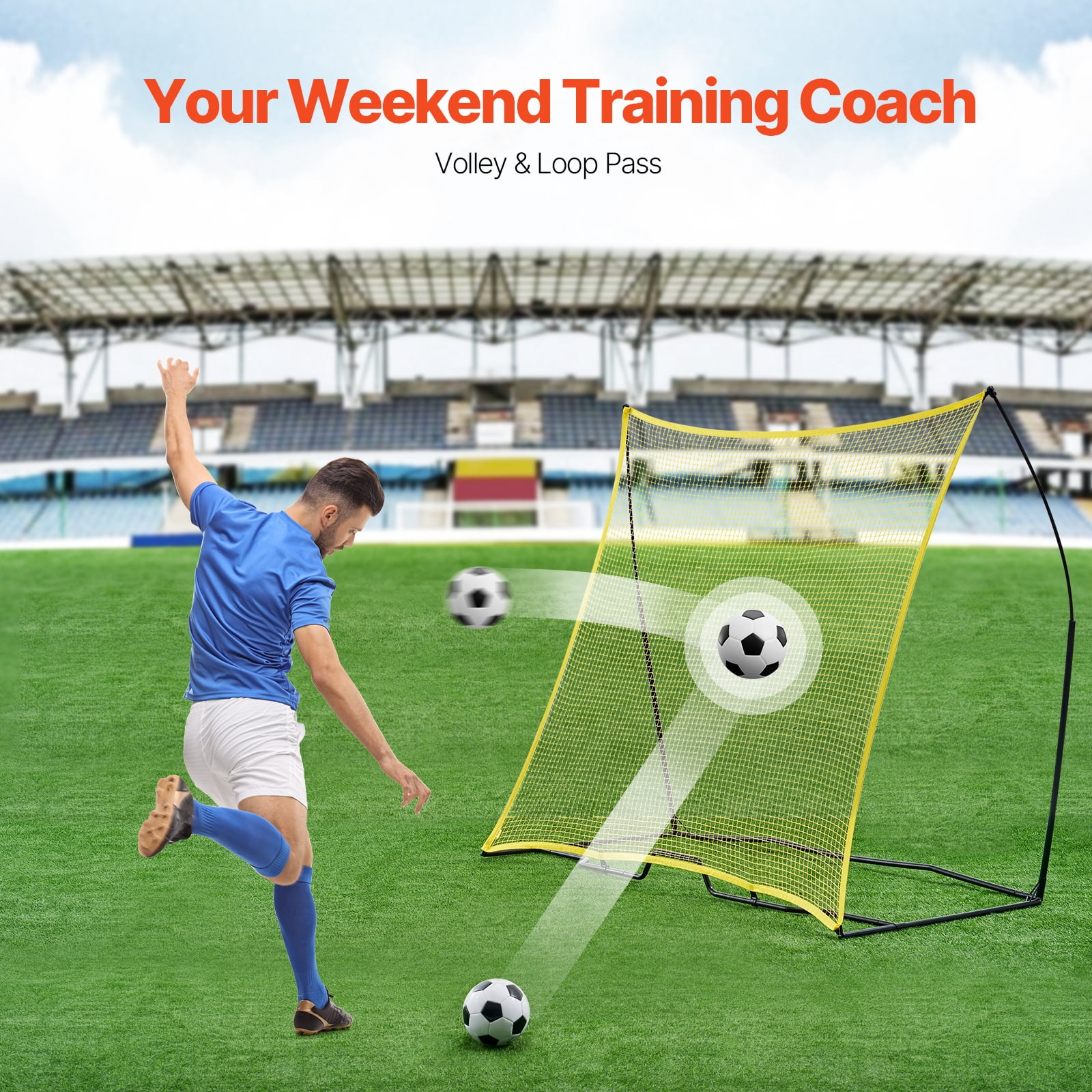 VEVOR Soccer Rebounder, Portable Soccer Trainer, 7x7FT Iron & Polyester Soccer Practice Equipment, Sports Football Rebounder Wall with Portable Bag, Perfect for Team Solo Training, Passing, Volley