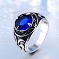 thumbnail image 4 of Vintage Hand Jewelry Stainless Steel Sapphire Carved Men's Ring, 4 of 5