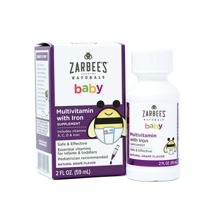 Zarbee's Naturals Baby Multivitamin with Iron Supplement, Natural Grape Flavor, 2 Fl. Ounces (1 (Best Toddler Vitamins With Iron)
