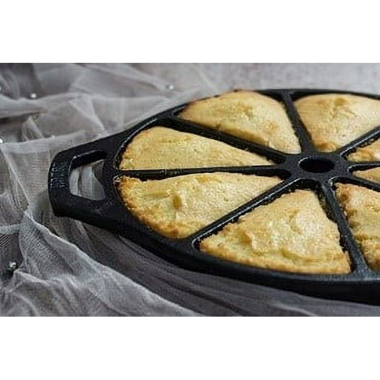 Cast Iron Scone Pan / Cornbread Pan for 8 Wedge Shaped Bakes, Pre-Seasoned  - Comes with Oven Mitts, Silicone Trivet and Oil Brush - by KUHA