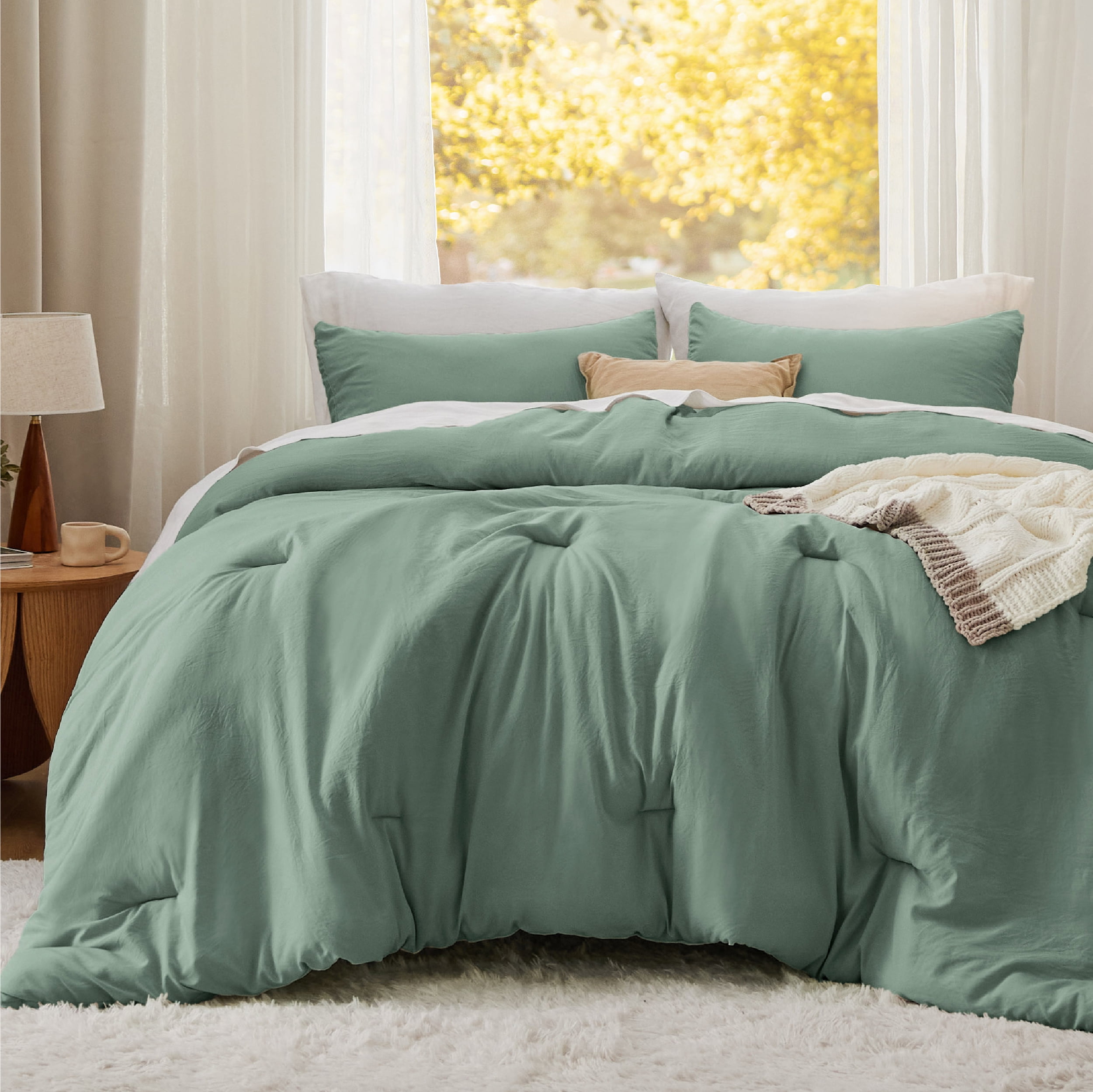 U by Bedsure 3 Pieces Full Comforter Bedding Sets, Sage Green Comforter Set for All Seasons, 1 Lightweight Prewashed Comforter and 2 Pillowcases, Full, Sage Green