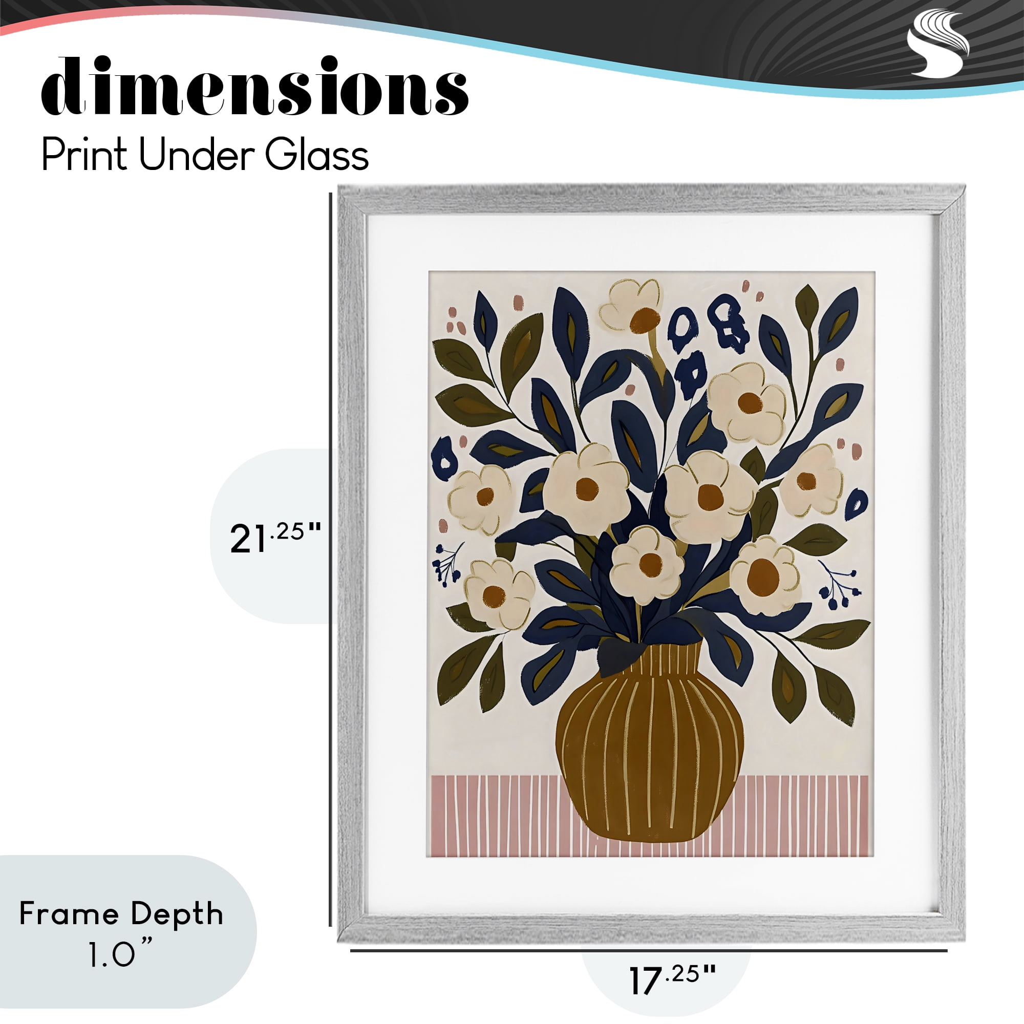 Stupell Industries Boho Floral Vase with Stripes Gray Framed Print Under Glass, design by Creative Studio