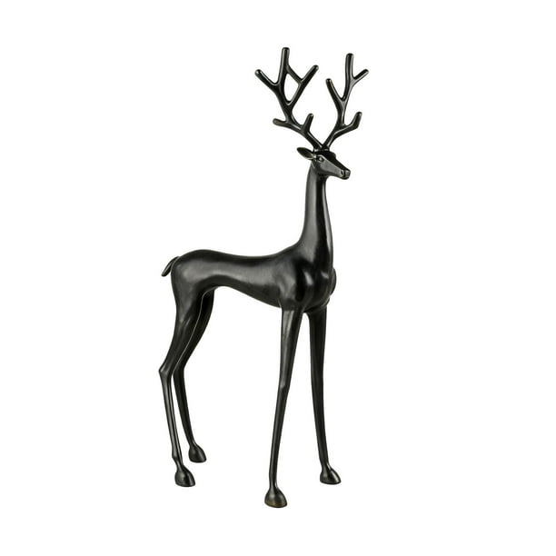 Estatua de ciervo de estilo europeo con acabado antiguo | Escultura de ciervo de imitación de metal para decoración de jardín y entrada | Decoración resistente a la intemperie