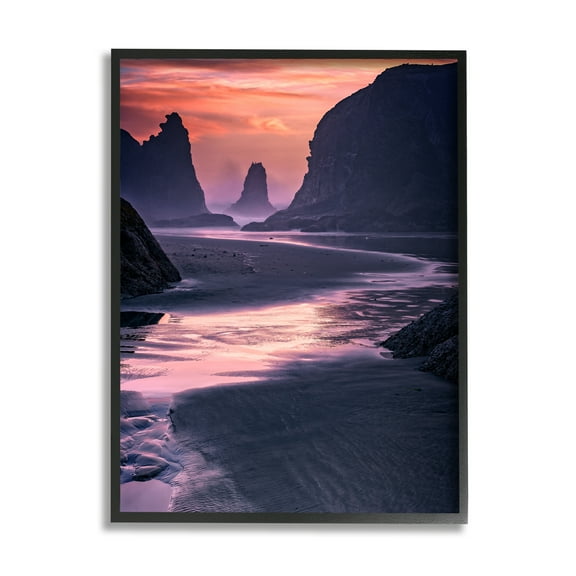 Stupell Vivid Sunrise Beach Foam Shore Landscape Photography Black Framed Art Print Wall Art