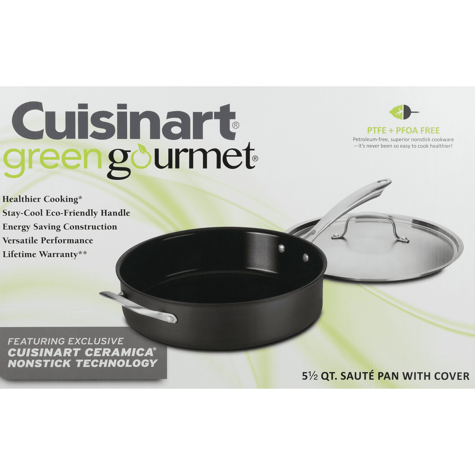 Cuisinart GreenGourmet 5.5 qt Saute Pan with Helper Handle Cover Black -  Office Depot