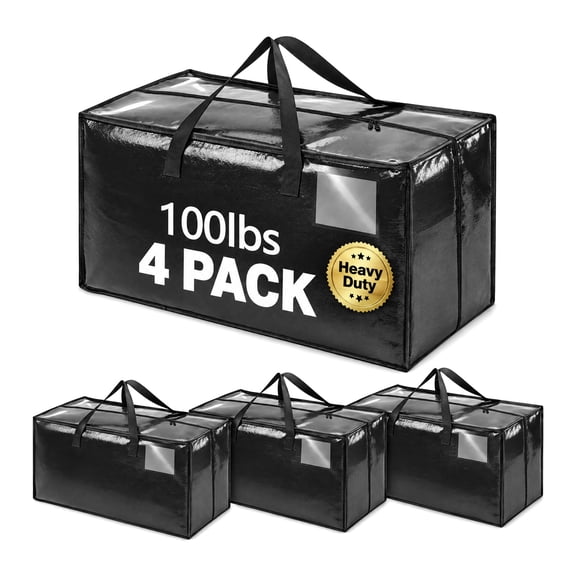 Eplumivor 4 Pack Waterproof Heavy Duty Moving Bags Extra Large with Clear Pockets Reinforced Handles and Strong Zippers for Moving Packing and Household Storage