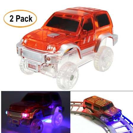 2 Pack Children Electric LED Glow In the Dark Race Car Vehicles for Shining Race Track Kids Toys