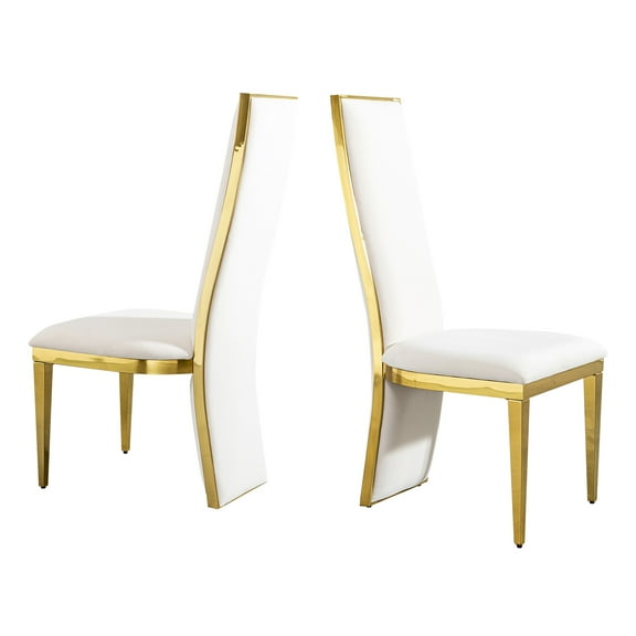 JERFIT 2-Pack Modern Dining Chairs with Gold Stainless Steel Legs and White Velvet Upholstered Seat