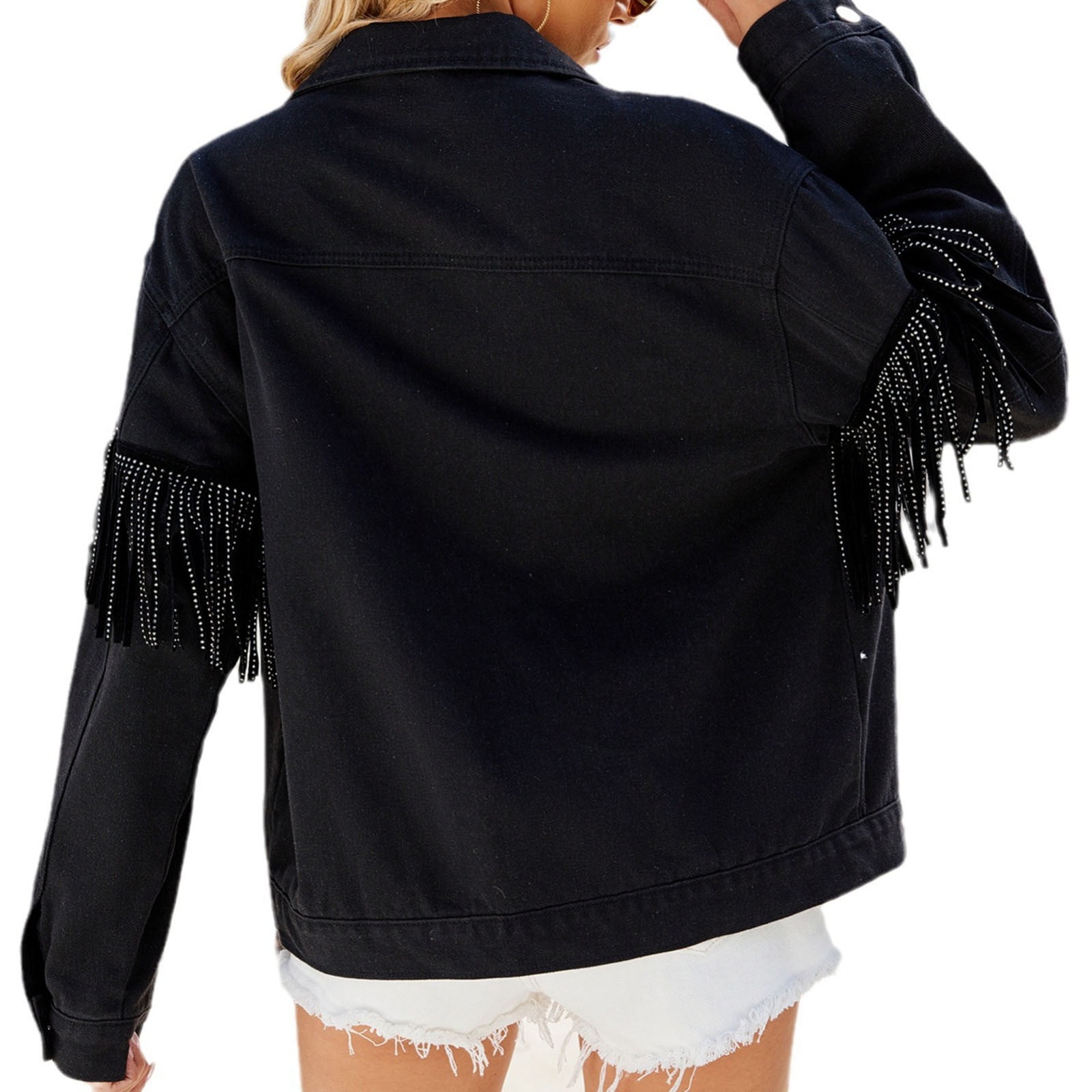 Christmas Gift Ofreoo Women Fall Winter Wash Tassels Solid Color Long Sleeves Button No Hat Flip Collar Cowboy Coat Tops Winter Jackets for Women