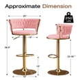 thumbnail image 3 of Velvet Swivel Bar Stools Set of 6, Adjustable Height Barstools with Woven Back and Footrest for Kitchen Island, Dining Room, Pink, 3 of 8