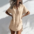 thumbnail image 2 of Wuphunn Womens Cotton Linen Collared Lapel Short Cuff Sleeve Chest Pocket Side Split Long Shirt Dress Oversized Loose Swim Cover Up Beach Vacation Summer Casual Top A Light Yellow XL, 2 of 6