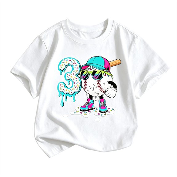 Bainana Boys Short Sleeve T Shirts Number Three Print Casual Tops Big Kids Birthday Tees