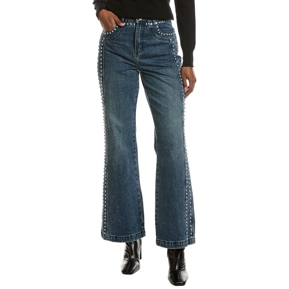 Avec Les Filles womens Persano Studded Wide Leg Jean, 29, Blue