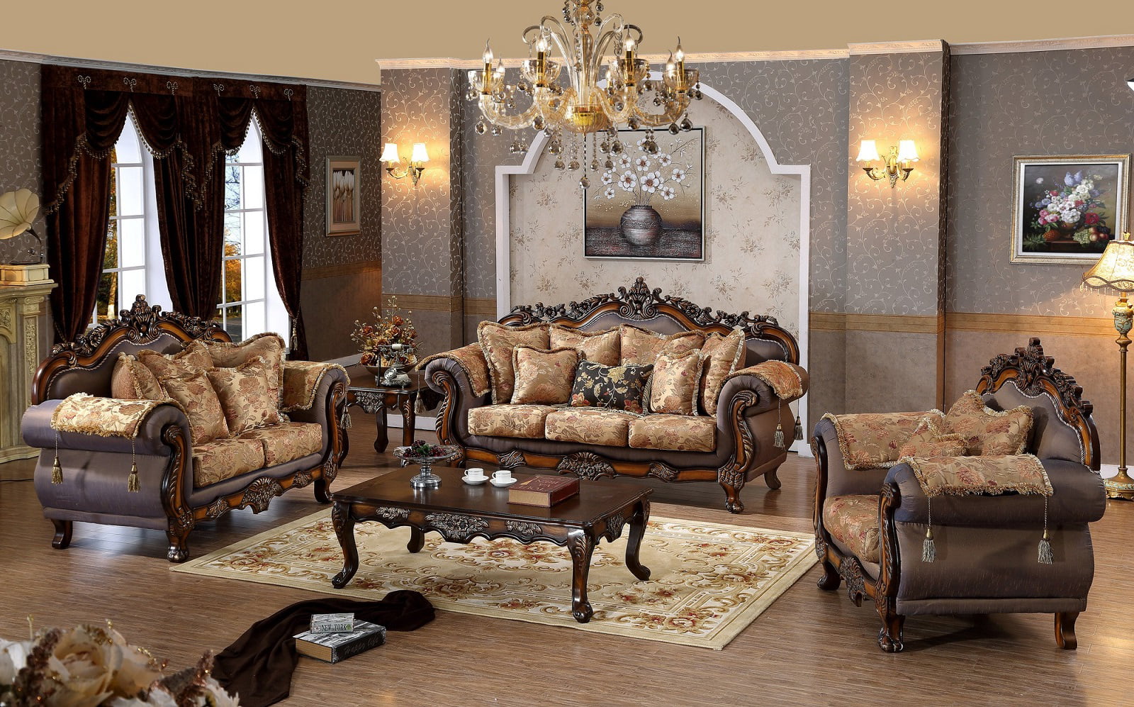 Luxurious Traditional Style 3pcs Sofa Set Formal Living