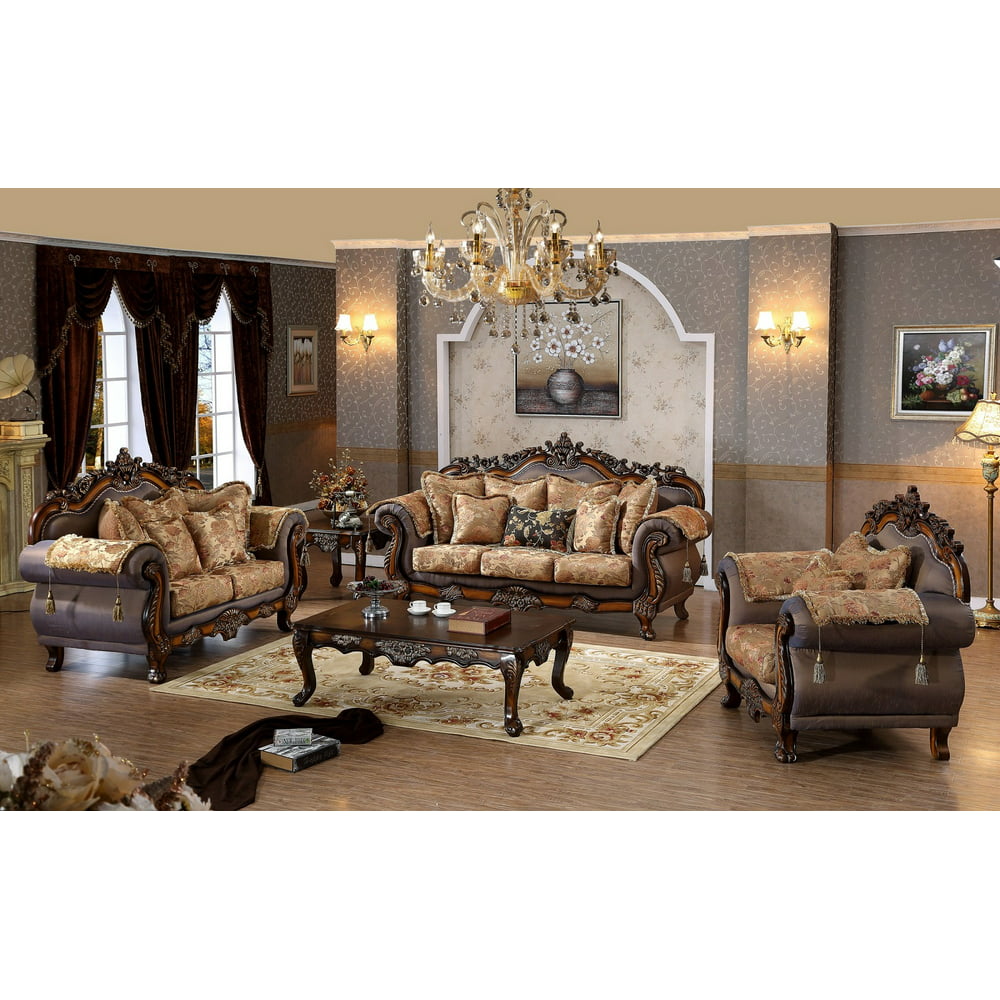 Luxurious Traditional Style 3pcs Sofa Set Formal Living Room Cherry ...