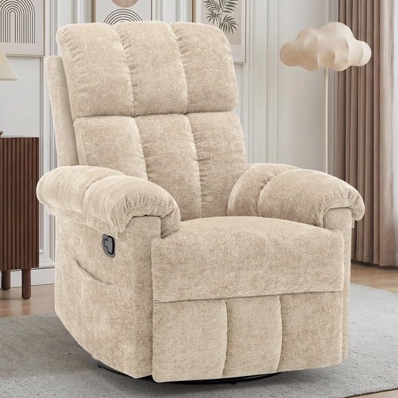Korser Petits Fauteuils Inclinables pour Petits Espaces, Fauteuil Inclinable Pivotant à Bascule avec Poches Latérales pour Salon, Kaki