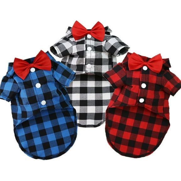 HKYNLAG Plaid Dog Shirt Cute Dog Clothes and Bow Tie Combo Dog Outfit for Small Medium Large Dogs Cats Birthday Party and Holiday Photos Black L