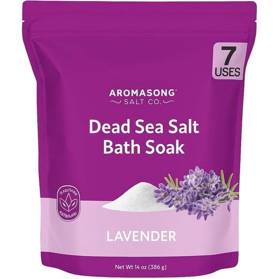 Aromasong Pure Dead Sea Salt 100% Natural Lavender Essential Oil – 2.5 oz. Spa Bath Salt Fine Grain- Christmas Stocking Stuffers for Adults, Kids, Women, and Mens soak Stocking Stuffers for Adults
