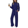 thumbnail image 2 of EASYBRAUS Women 2 Piece Sweatsuit Set Long Sleeve Crewneck Sweatshirt Wide Leg Split Pants XS-XXL, 2 of 5
