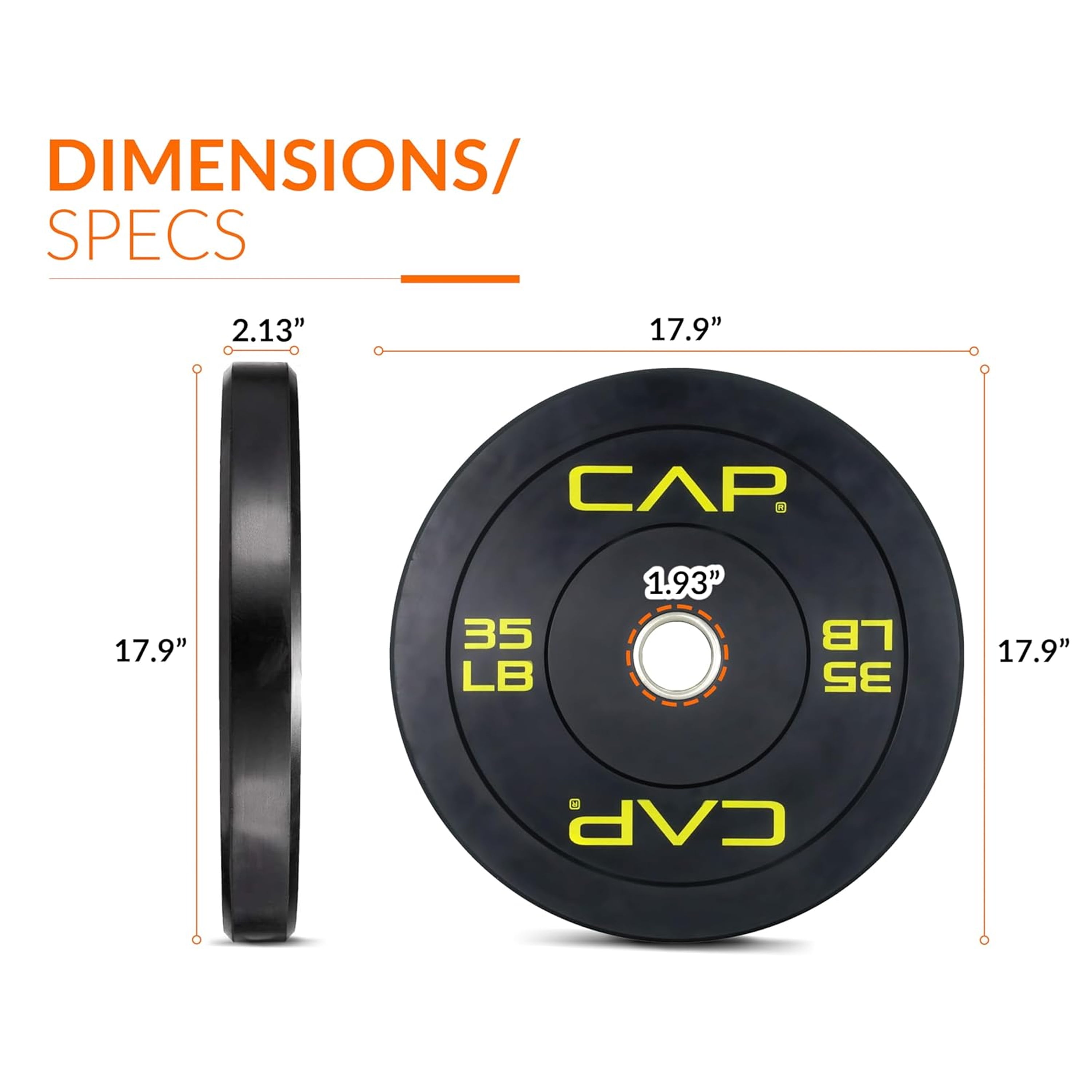 CAP Barbell Olympic Rubber Bumper Plates (Pairs/Singles by sizes)
