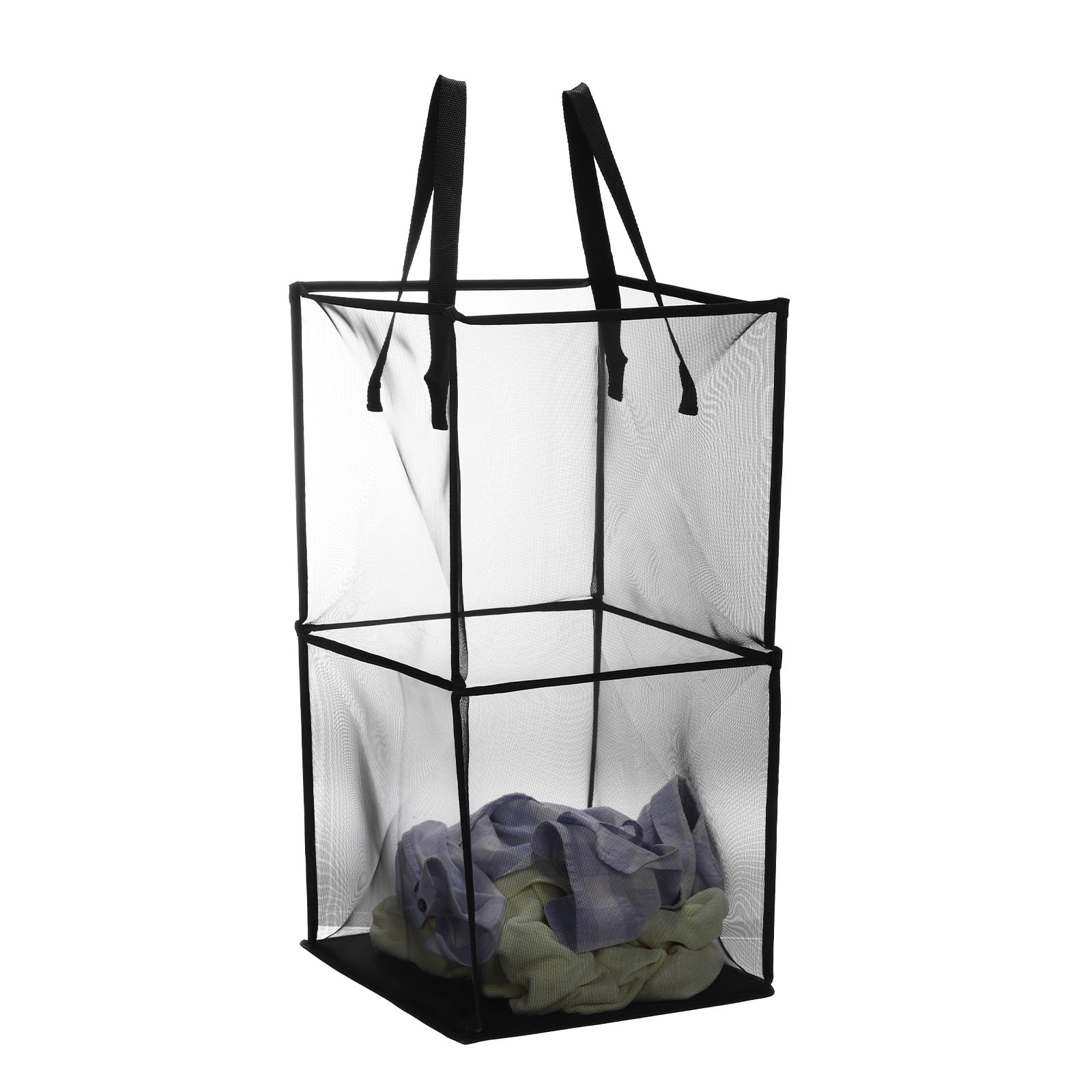 Unique Bargains Collapsible Laundry Hamper with Handles for Dirty Clothes Storage Black