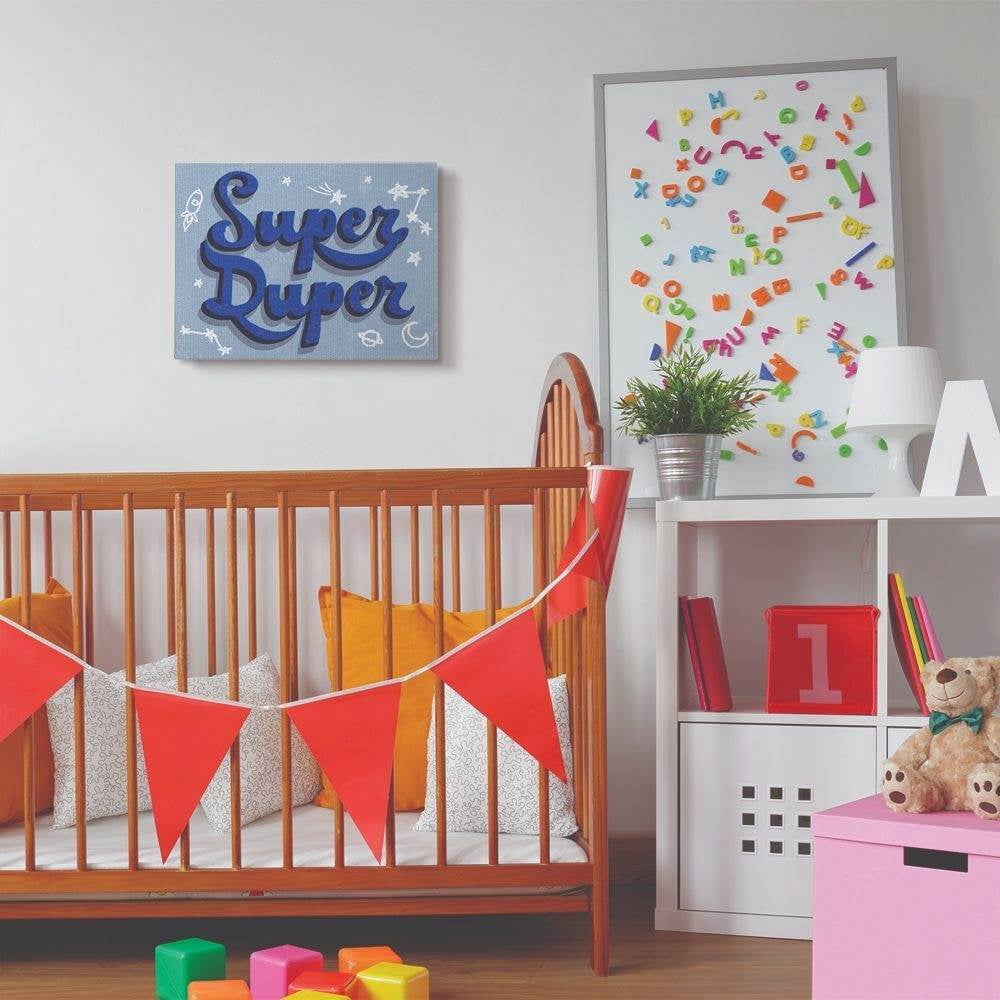 The Kids Room by Stupell Kids Super Duper Word Blue Design Drawing Canvas Wall Art by Daphne Polselli