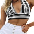 thumbnail image 1 of Women Deep V Neck Stripe Halter Crop Vest Backless Cami Tank Top, 1 of 6