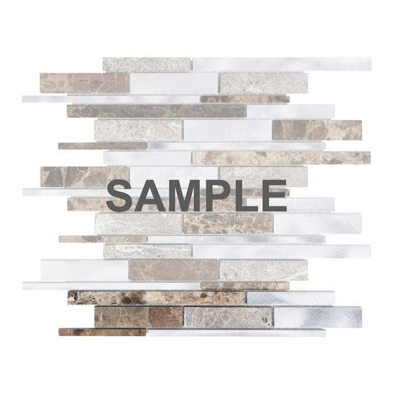 Sample - Brown Emperador Marble Stone Aluminum Metallic Metal Mosaic Tile Wall Backsplash