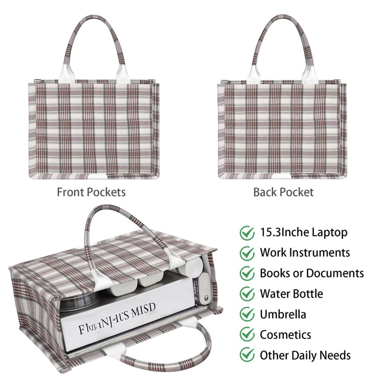 Large Capacity Tote Bag,Brown and White Checkerboard Checkered