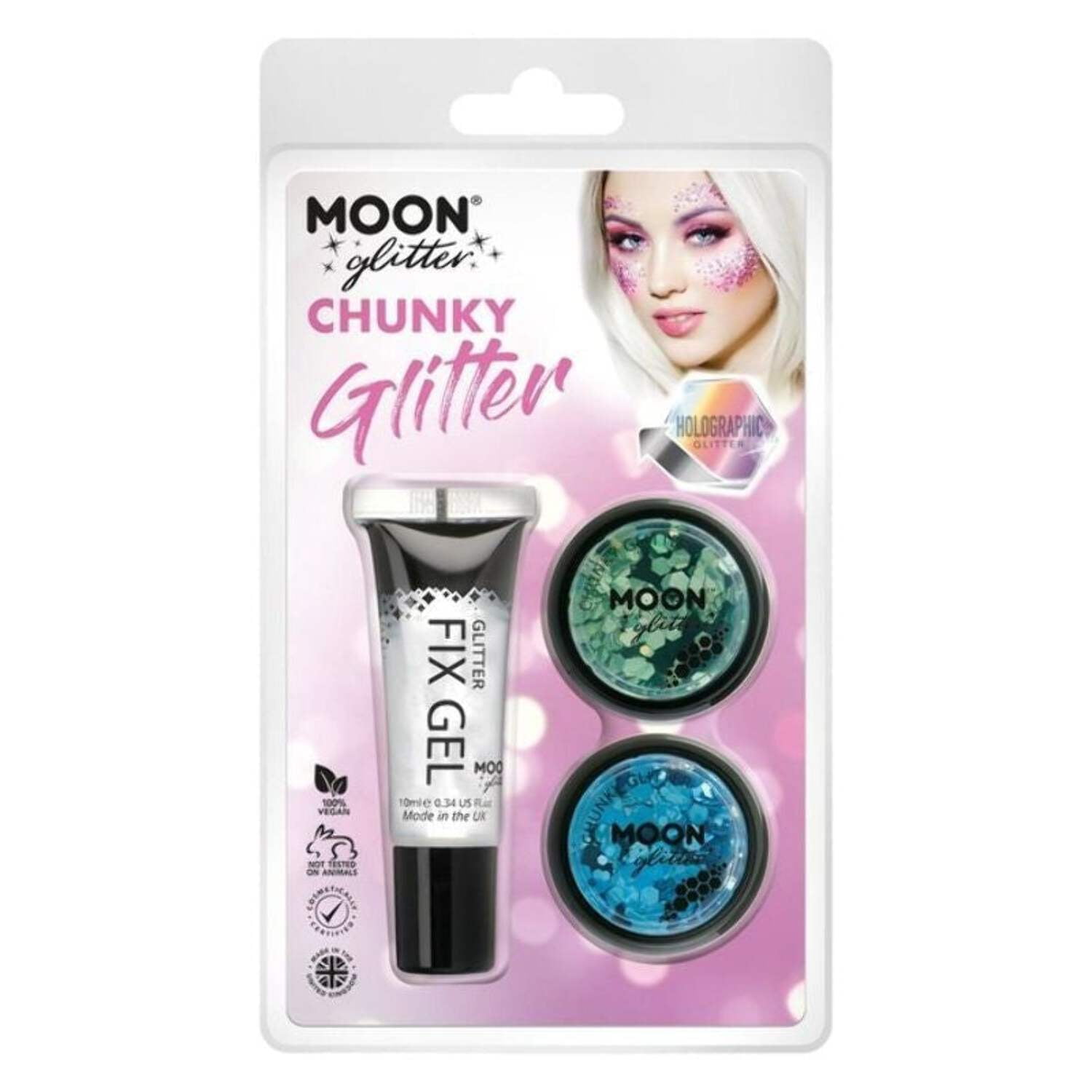 Moon Glow - Neon UV Chunky Glitter Blue M27051 Costume Make Up Moon Glow - Neon UV Chunky Glitter Blue M27051 Costume Make Up