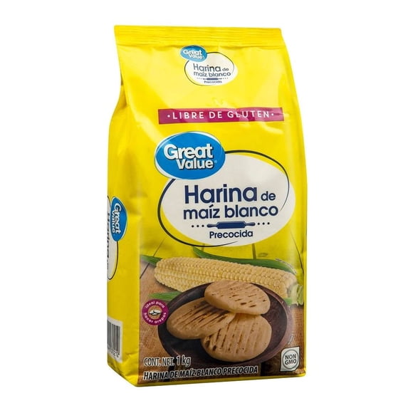 Harina Great Value de maíz blanco precocida 1 Kg