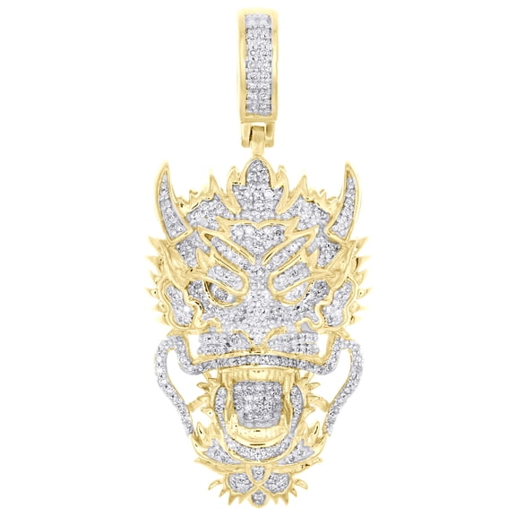 10K Yellow Gold Genuine Diamond Men's Iced Charm Chinese Dragon Pendant 1/2 CT