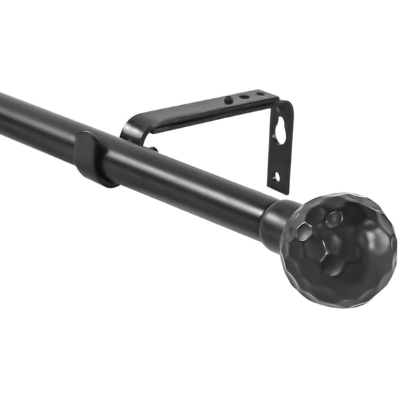 Urbanest Adjustable Single Curtain Rod Set Hammered Ball Finials – 3/4-Inch Diameter, With Black Rod, 28–48 Inches