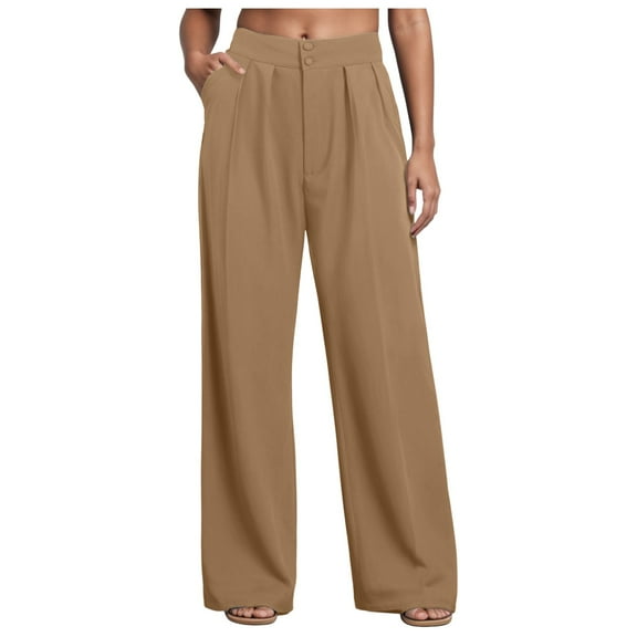 zaveiop Elastic Business Trousers with Straight Leg Design Ideal for Everyday Wear Wide Leg Dress Pants Women's High Waisted Dressy Trousers (Khaki, XXL)