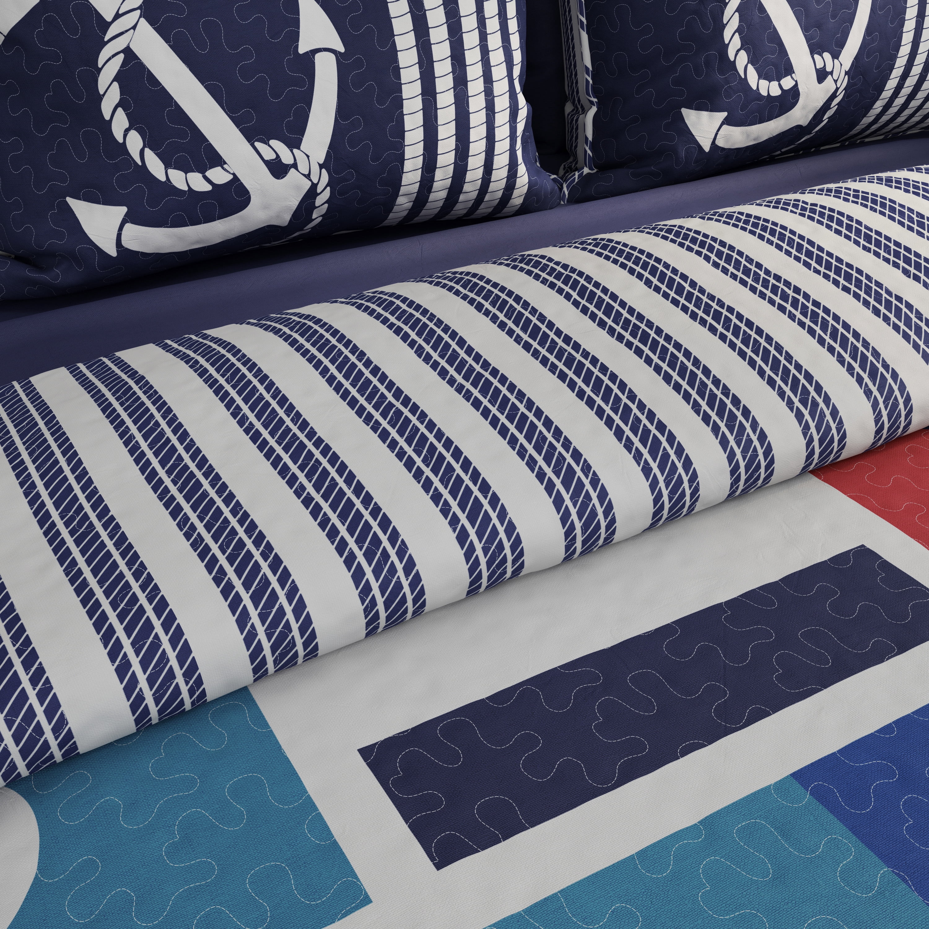 Somerset Home Twin Nautical Bedding Set with Coastal Bed Spread and Sham