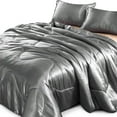 NTBED Silky Satin Comforter Set Queen Silver Gray Luxury Wave Quilted