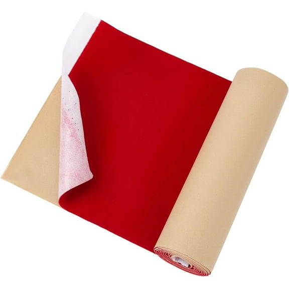 8x60.6 Inch Red Velvet Self Adhesive Felt Material Flock Backing Paper Liner Soft Repair Patch Sticky Solid Color Wallpaper Fabric for Jewelry Display Box Drawer Liners Crafts Furniture