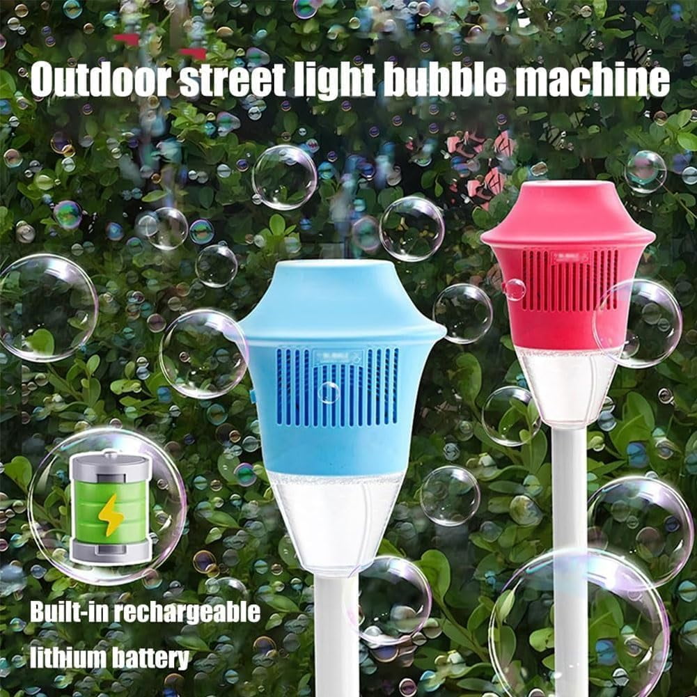 Garden Bubble Machine,Automatic Bubble Torch Garden Lamp ,47in Stand Tiki Torchs Bubbles Machine with Lights, Rechargeable Outdoor Torch Bubbles Machine for Wedding Birthday Party （Pink)