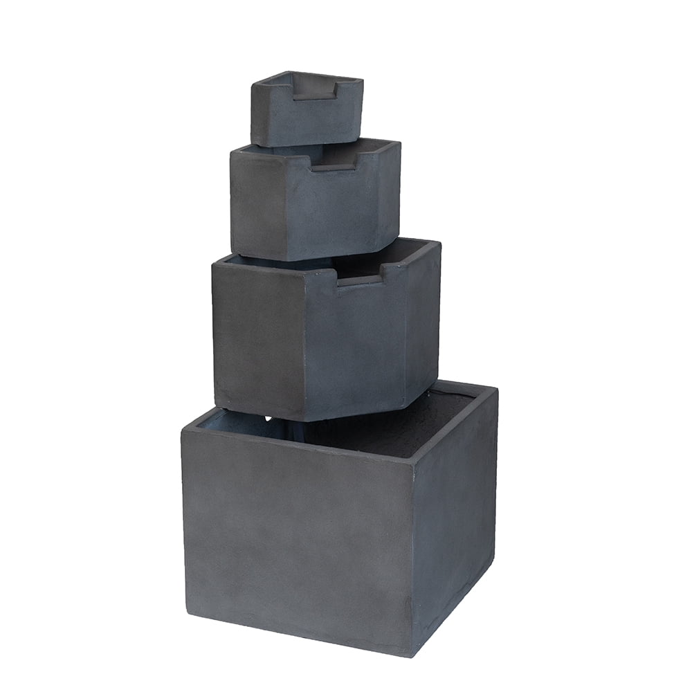 CoSoTower 19.7X19.7X41.7" Gray Cement 4 Tier Block Water Fountain Outdoor