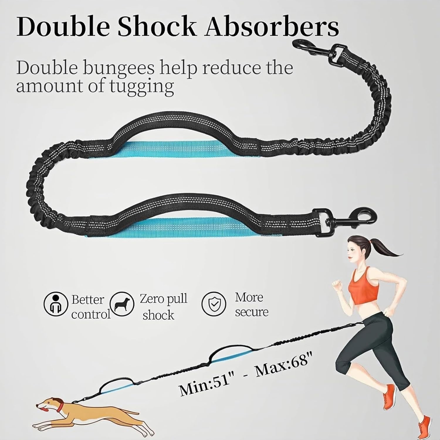 Upliftjoys Dog Leash, Upliftjoys Hands Free Dog Leash with Zipper Pouch, Reflective Design for Outdoor and Daily Walks for Medium and LargeDog (BB)
