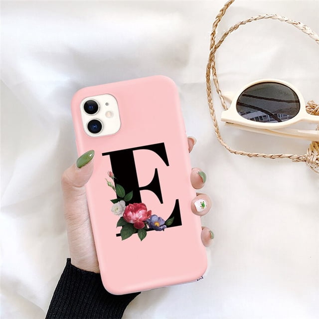 Funda de teléfono de silicona con letra inicial de Ottwn para iPhone 11 Pro 12 Pro Max X XR XS Max 7 8 Plus, funda trasera de TPU suave con flor rosa Retro Tan Jianjun unisex