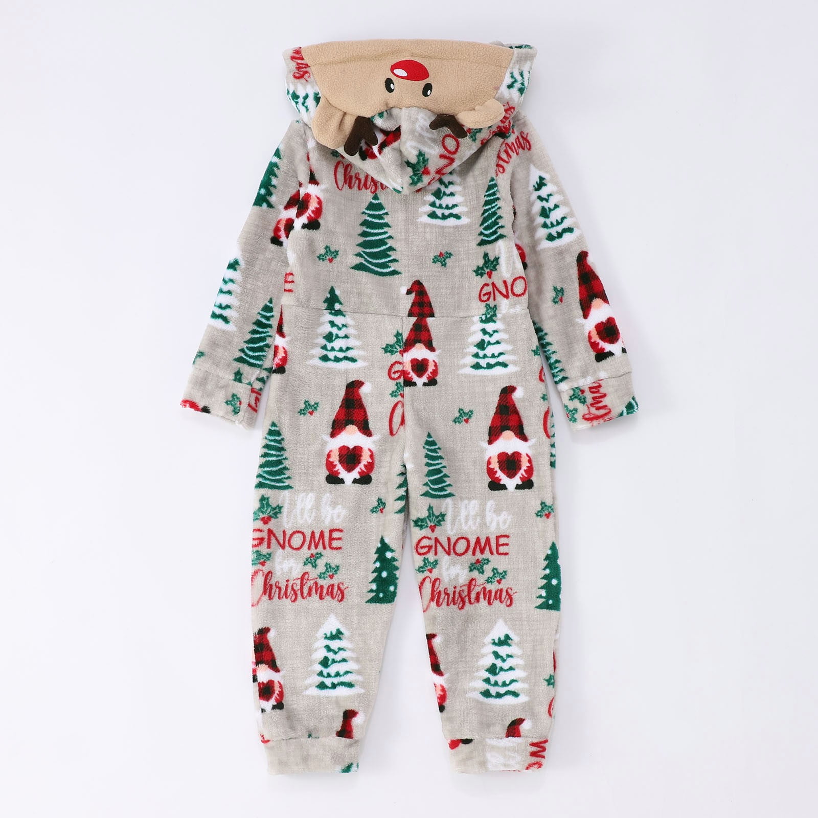 CUZIBR Christmas Family Pajamas Thickened Downy Long Sleeve Hooded Full Zipper Up Overall Sleepwear Outfits Lovely Snowflake Snowman Print One Piece Jumpsuits Loungewear For Baby,Grey,6-9 Months