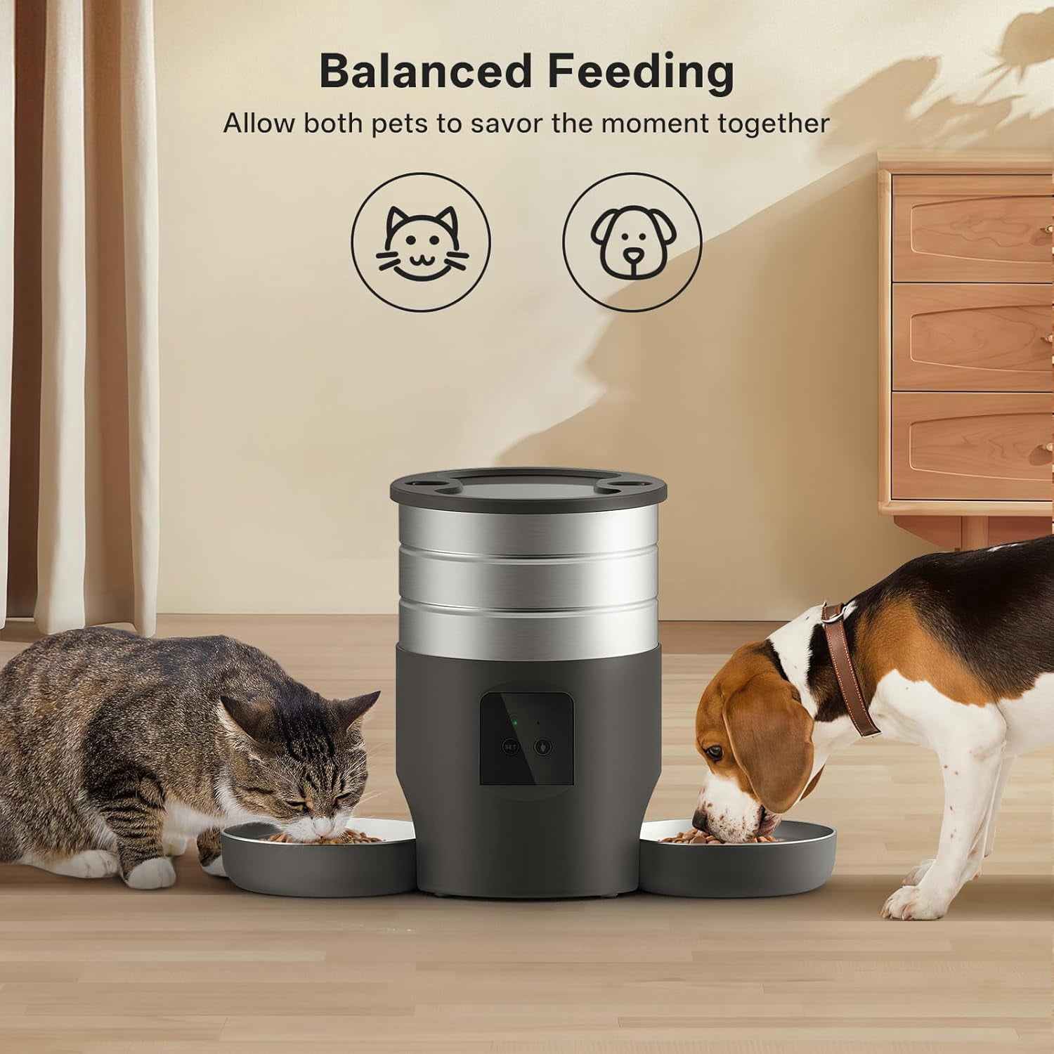 Automatic Cat Feeder for 2 Cats, 4.5L Dual Power Double Bowls Dry Food Auto Pet Dispenser with Smart App Control