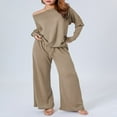 thumbnail image 2 of Off Shoulder Knit Tops and Wide Leg Pants Set for Ladies, 2 of 8