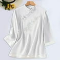 thumbnail image 5 of Clearance! Hassda Women's Casual Large Size Literary Cotton Long Sleeved Shirt Loose Embroidered Top Linen Shirts for Women Tops for Women Trendy White XXL, 5 of 5