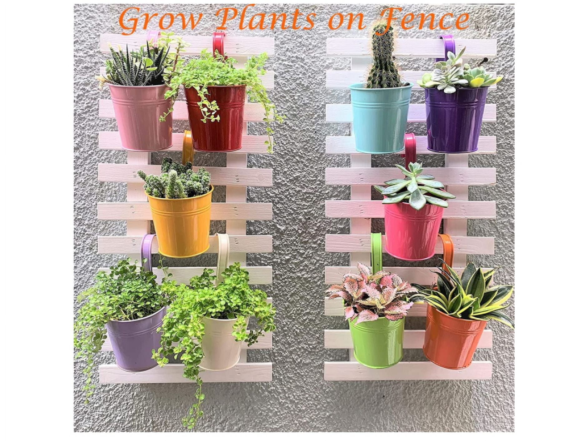 10 Pcs 10cm Metal Hanging Plant Pots with Detachable Hook, Colored Fence Flower Pots Garden Hanging Planter Bucket Flower holder for Balcony Fence Railing Garden Home Décor,Random Color