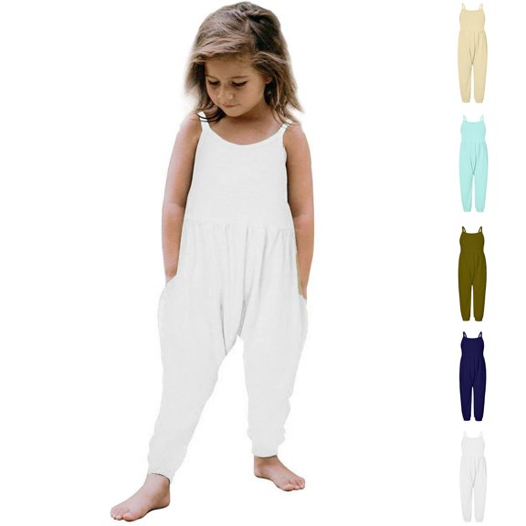 Girls Romper Girls Backless Playsuit Sleeveless Strap Romper with Pocket Girls Jumpsuit Army Green 2-3 Years